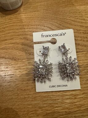 Francesca's Collections Silver Starburst Drop Earrings super sparkly in person